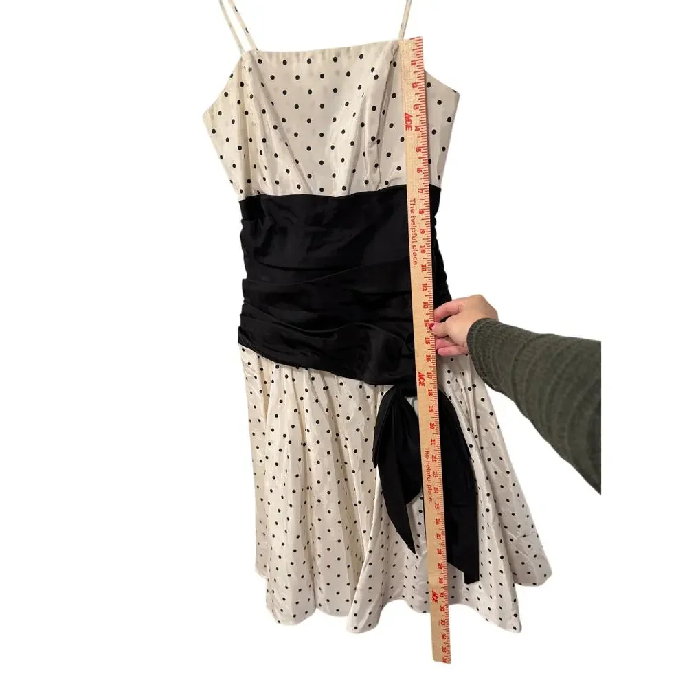 Polka Dot Taffeta Cocktail Dress 4 Vintage 80s/90s Holiday Party Black White y2k